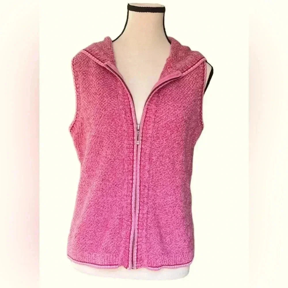 Christopher & Banks Womens Full Zip Sweater hoodie Vest pink Sleeveles